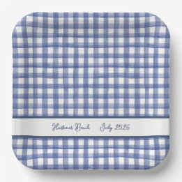 Plato De Papel Gingham azul náutico de verano, a cuadros 4 de jul