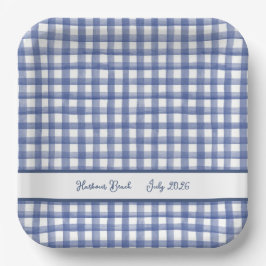 Plato De Papel Gingham azul náutico de verano, a cuadros 4 de jul