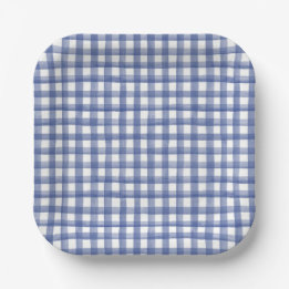 Plato De Papel Gingham azul náutico de verano, a cuadros 4 de jul