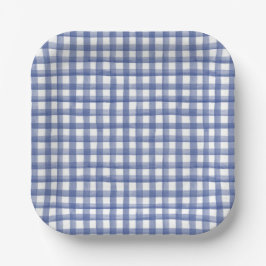 Plato De Papel Gingham azul náutico de verano, a cuadros 4 de jul