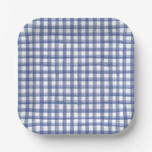 Plato De Papel Gingham azul náutico de verano, a cuadros 4 de jul