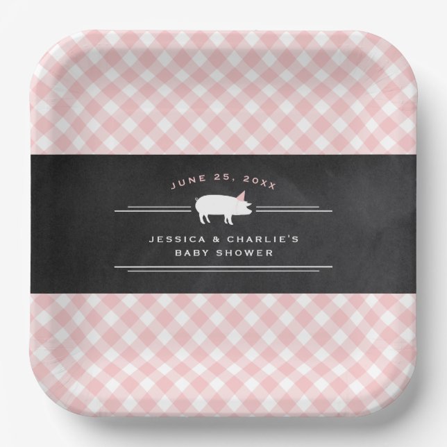 Plato De Papel Gingham Baby BBQ Pink Co-ed Baby Shower (Anverso)