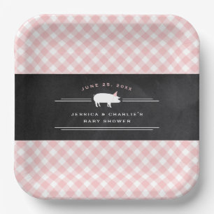 Plato De Papel Gingham Baby BBQ Rosa Baby Shower Unisex