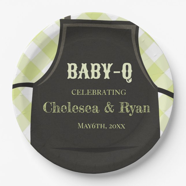 Plato De Papel Gingham Bbq Baby shower  (Anverso)