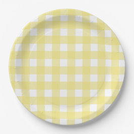 Plato De Papel Gingham blanco y amarillo pálido
