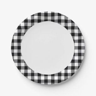 Plato De Papel Gingham Blanco Y Negro