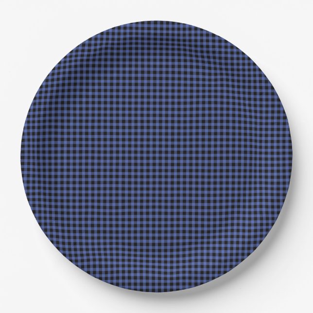 Plato De Papel Gingham Blue Black Classic Moda de los Preppy Time (Anverso)