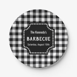 Plato De Papel Gingham BQ Negro Y Blanco