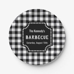 Plato De Papel Gingham BQ Negro Y Blanco