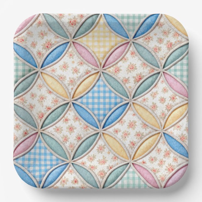 Plato De Papel Gingham Cathedral Window Quilt Design (Anverso)