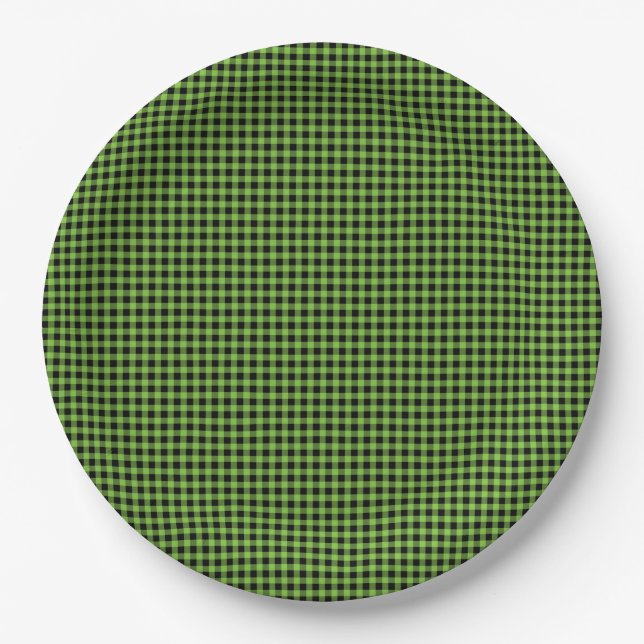 Plato De Papel Gingham Check Pattern Black Green Timeless Diversi (Anverso)