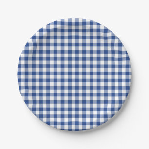 Plato De Papel Gingham Clásico Azul Verdadero
