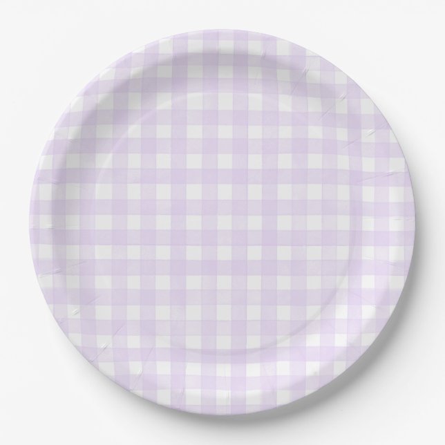 Plato De Papel Gingham Clásico de Lavanda (Anverso)