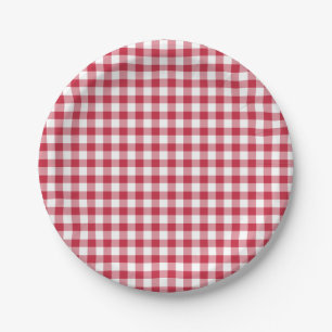 Plato De Papel Gingham Clásico Rojo Cereza