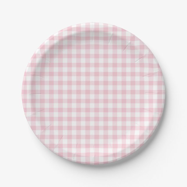 Plato De Papel Gingham Clásico Rosa (Anverso)