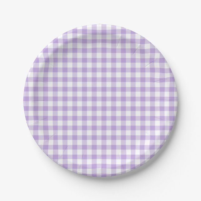 Plato De Papel Gingham Clásico Suave Lavanda (Anverso)