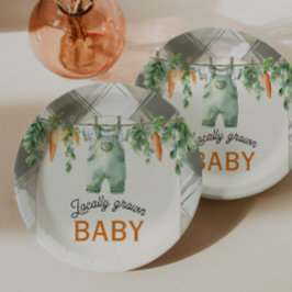 Plato De Papel Gingham Clothesline Baby Shower de crecimiento loc