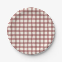 Plato De Papel Gingham de Arándano Rojo Granate