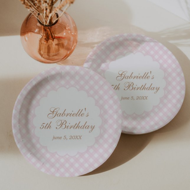Plato De Papel Gingham de Cuadros Rosa Delicado (Subido por el creador)
