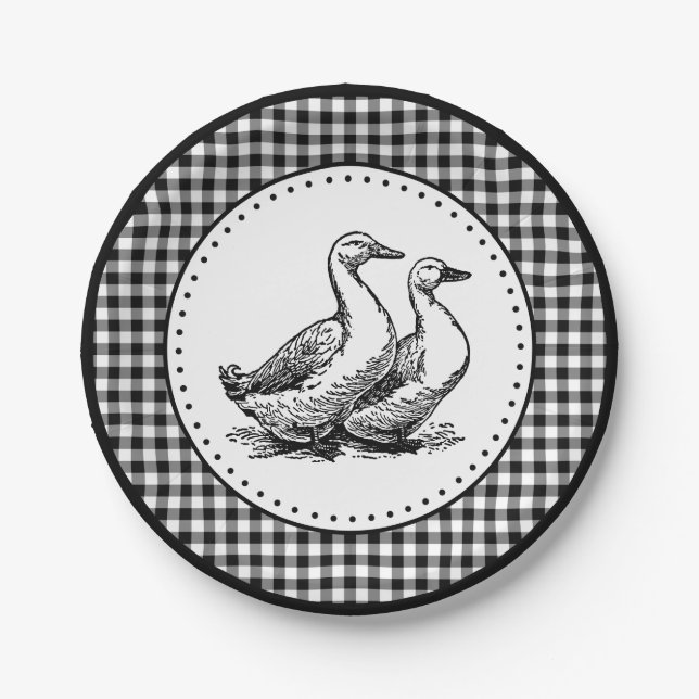 Plato De Papel Gingham de gansos (Anverso)