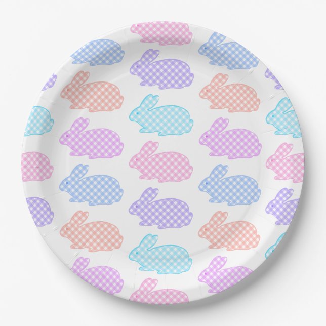 Plato De Papel Gingham Easter Bunny Pattern (Anverso)