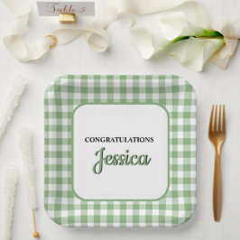 Plato De Papel Gingham Green Plaid Baby Shower