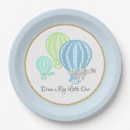 Plato De Papel Gingham Hot Air Balloon Baby Blue