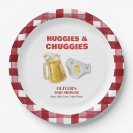Plato De Papel Gingham Huggies Chuggies Beer Diaper Baby Shower 