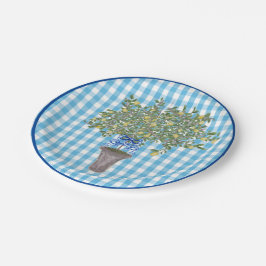 Plato De Papel Gingham Lemons Lemon Tree 