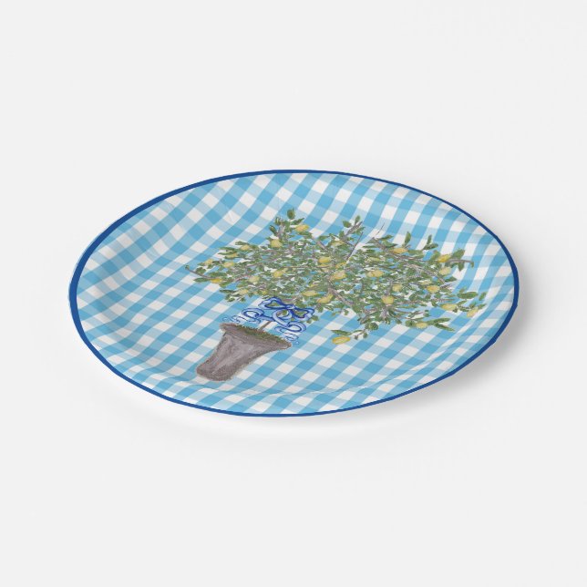 Plato De Papel Gingham Lemons Lemon Tree  (Angular)