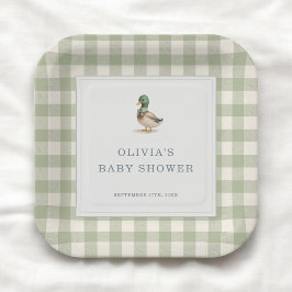 Plato De Papel Gingham Mallard Duck Baby Shower Party
