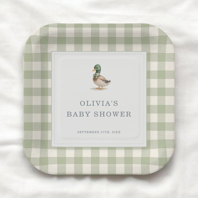 Plato De Papel Gingham Mallard Duck Baby Shower Party (Subido por el creador)