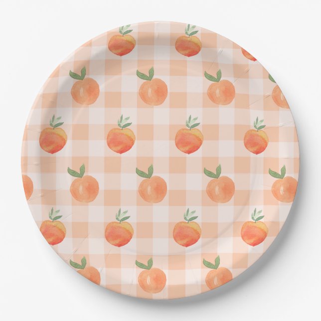 Plato De Papel Gingham Peach Paper Plates (Anverso)