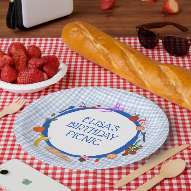 Plato De Papel Gingham Picnic Modern Cute CUSTOM BIRTHDAY PARTY (Picnic)