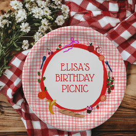 Plato De Papel Gingham Picnic Modern Cute CUSTOM BIRTHDAY PARTY
