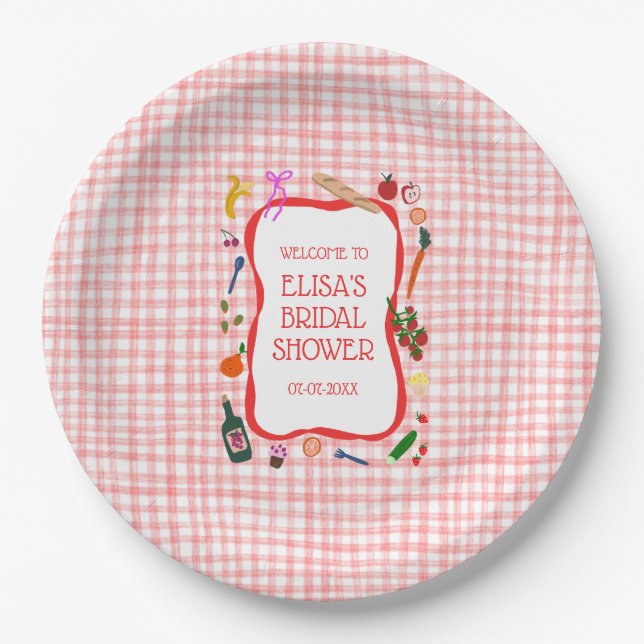 Plato De Papel Gingham Picnic Moderno Cute PERSONALIZADO Bridal S (Anverso)
