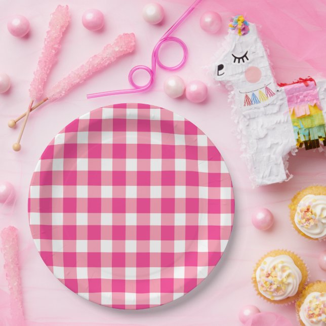 Plato De Papel Gingham Pink Design (Fiesta)