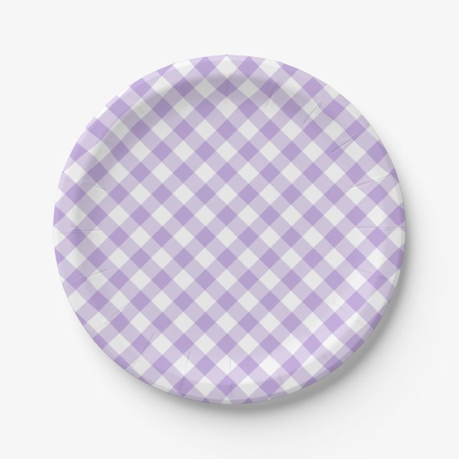 Plato De Papel Gingham Retro Suave Lavanda (Anverso)