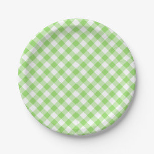 Plato De Papel Gingham Retro Verde Primavera