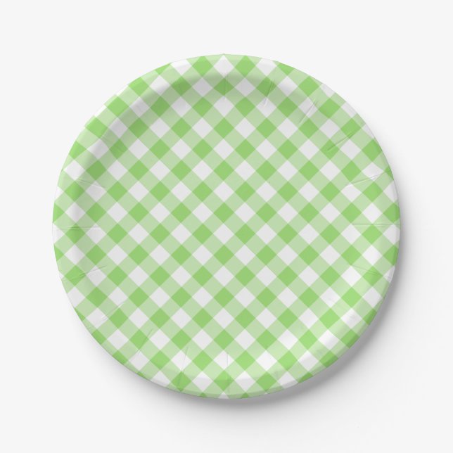 Plato De Papel Gingham Retro Verde Primavera (Anverso)