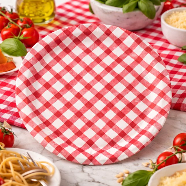 Plato De Papel Gingham Rojo Rústico (Rustic Red Gingham Paper Plates)