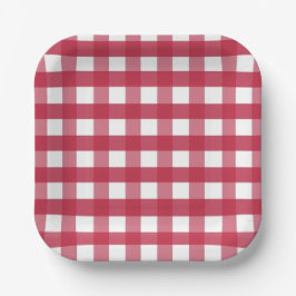 Plato De Papel Gingham rojo y blanco