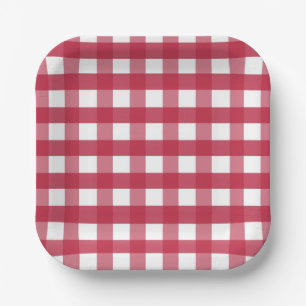 Plato De Papel Gingham rojo y blanco