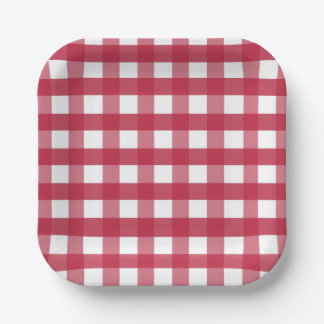 Plato De Papel Gingham rojo y blanco