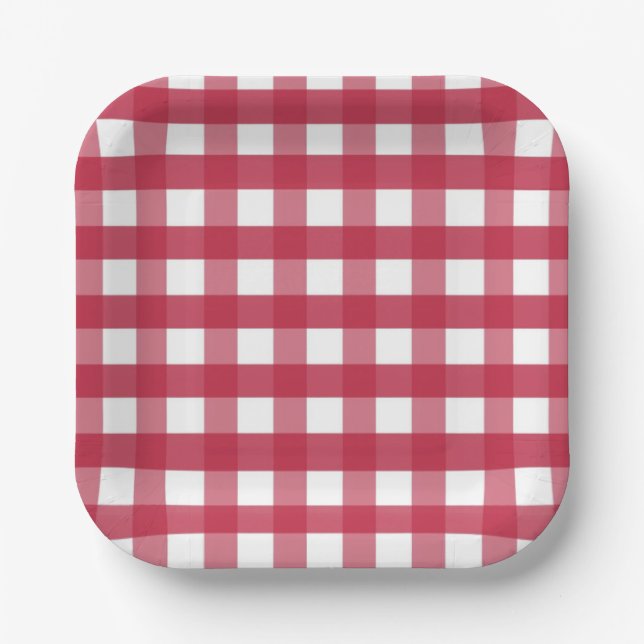 Plato De Papel Gingham rojo y blanco (Anverso)