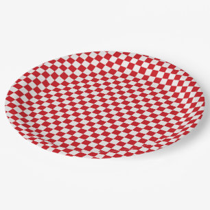 Plato De Papel Gingham Rojo Y Blanco