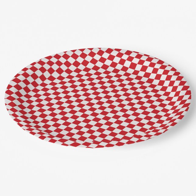 Plato De Papel Gingham Rojo Y Blanco (Angular)