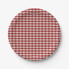Plato De Papel Gingham rojo y blanco