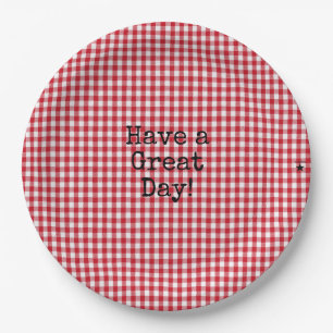 Plato De Papel Gingham rojo y blanco - Bolas de papel HAMbyWG