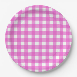Plato De Papel gingham rosa